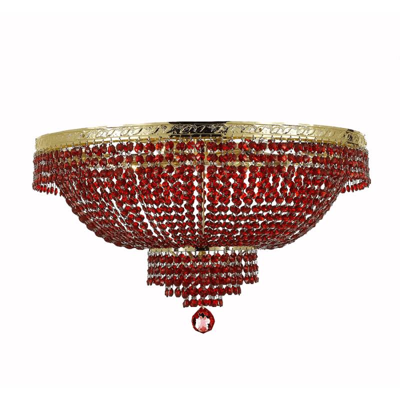 9 Light Red Crystal Flush Mount Ceiling Fixture P8135