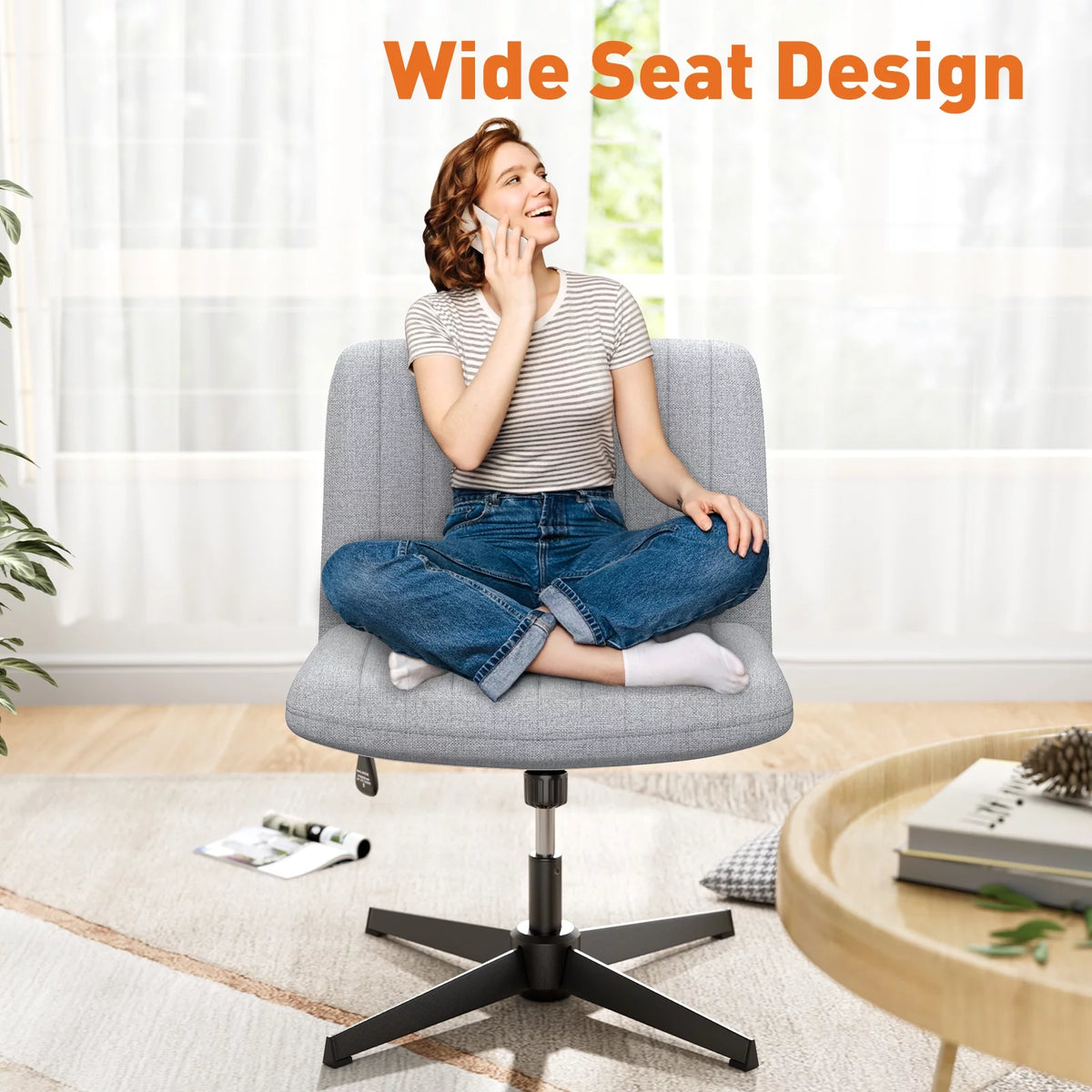 Cross Legged Armless Swivel Adjustable Fabric Office Chair G82693