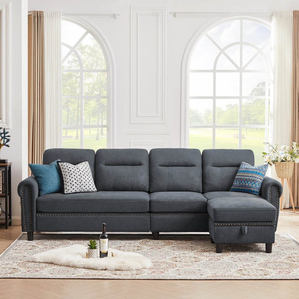 Dark Grey 4-Seat Reversible Chaise Sectional Sofa S777