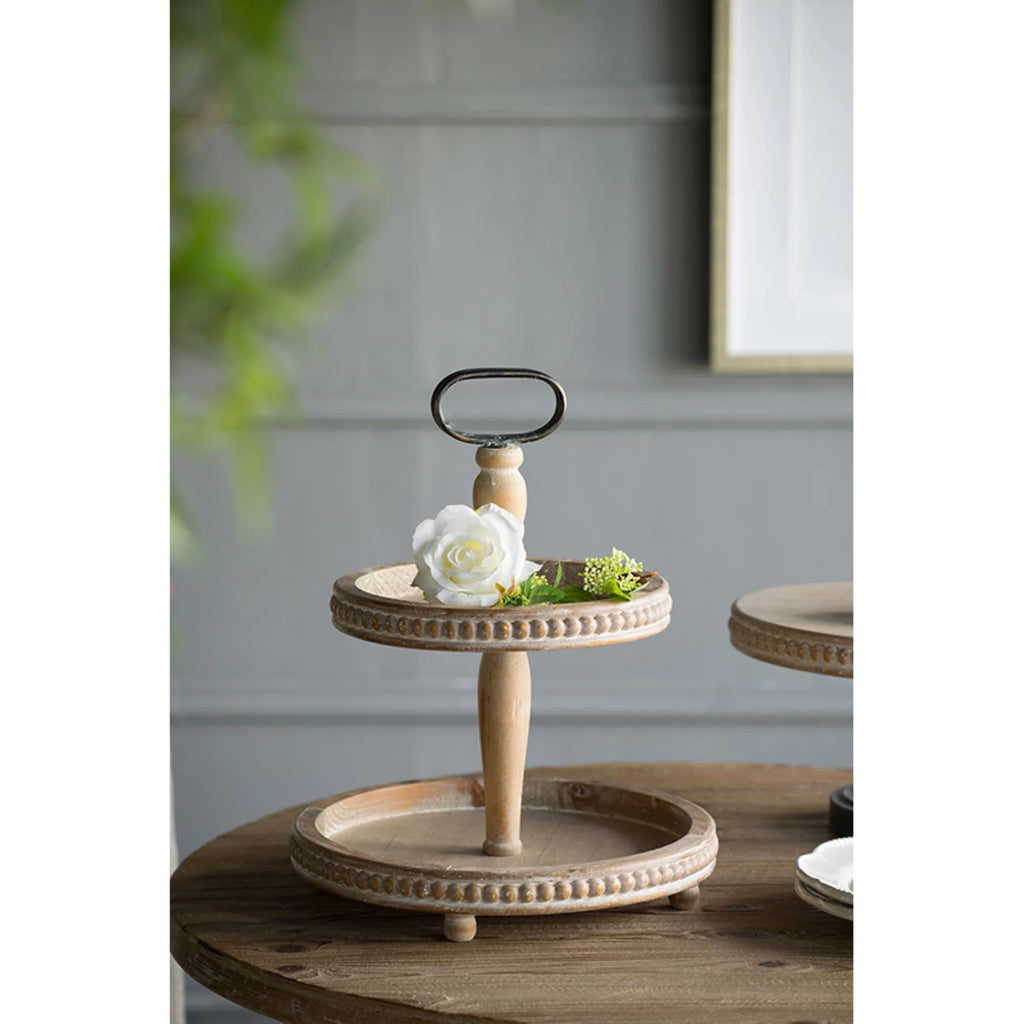 2-Tiered Round Wooden Tray with Handle D649