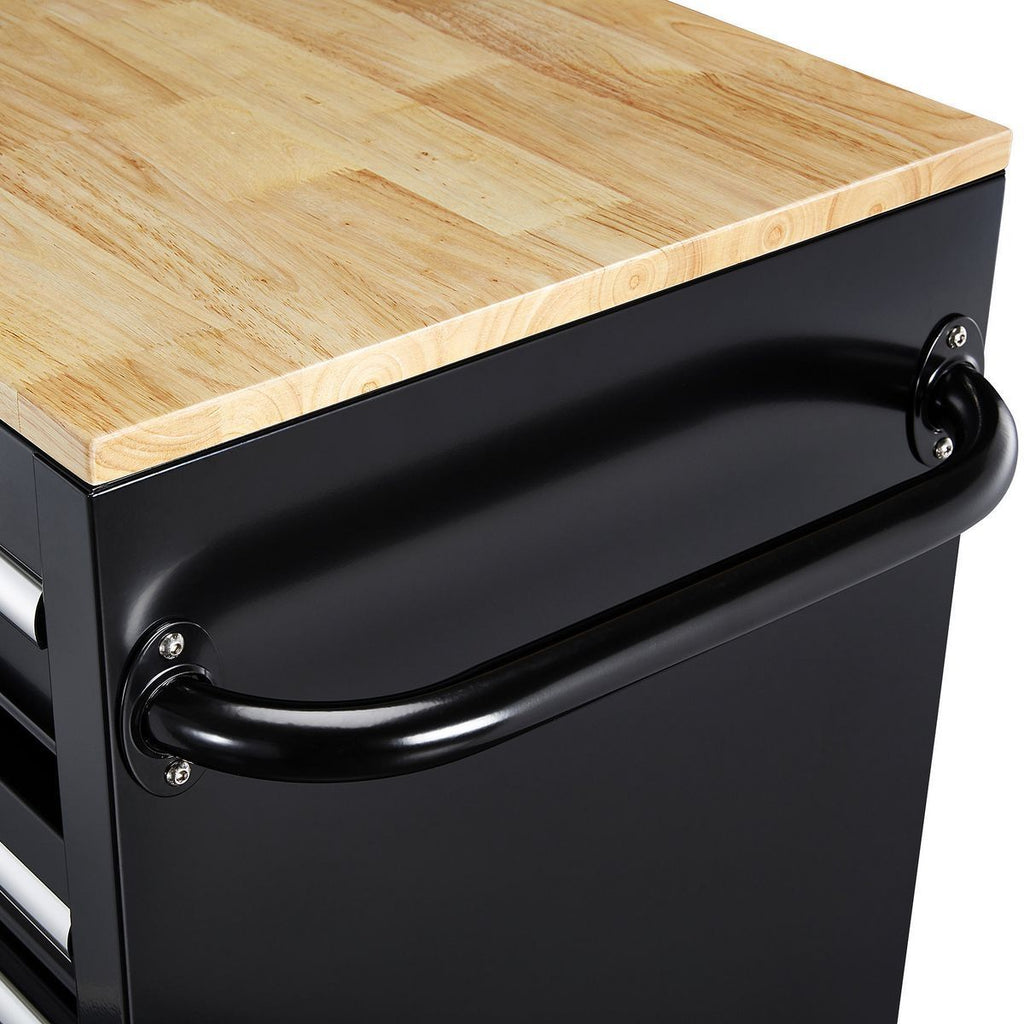 Black 9-Drawer Mobile Storage Cabinet with Solid Wood Top H675