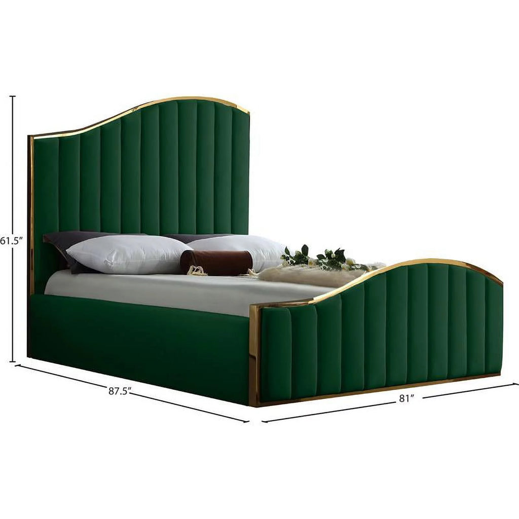 Solid Wood and Velvet King Bed in Green F415