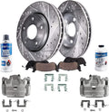 Front Drilled & Slotted Rotors + Calipers + Ceramic Brake Pads 8pc Set R377386
