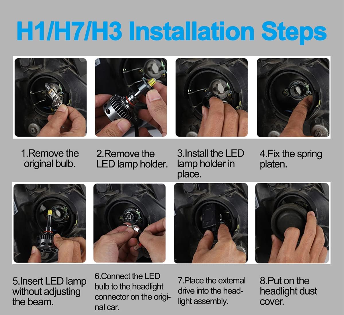 H1 LED Headlight Bulb, High Beam, Low Beam, Halogen Replace Kit, 12000lm 6K, Pack of 2 B250