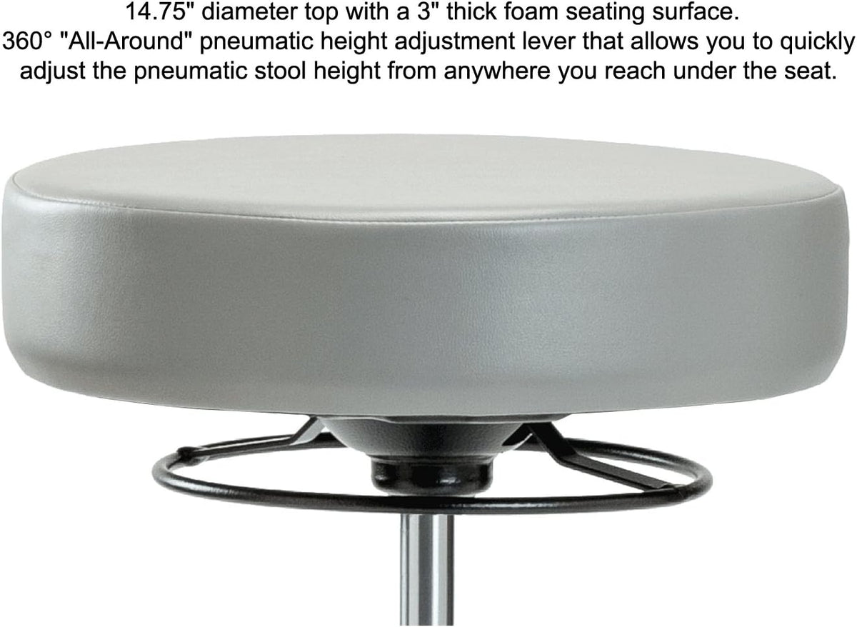 Rolling Height Adjustable Stool with Footring (Black Vinyl) T554