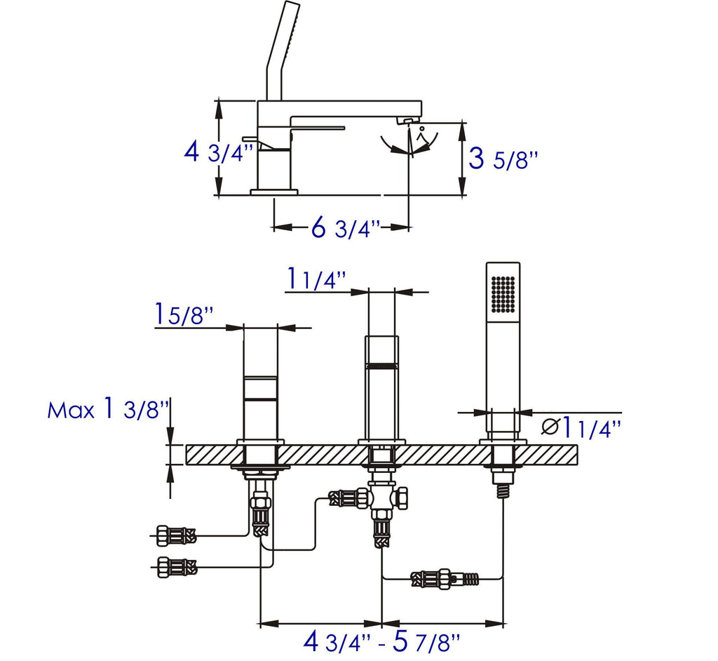 Brushed Nickel Deck Mounted Tub Filler and Hand Held Shower Head L8986