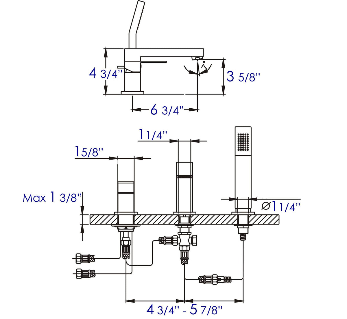 Brushed Nickel Deck Mounted Tub Filler and Hand Held Shower Head L8986