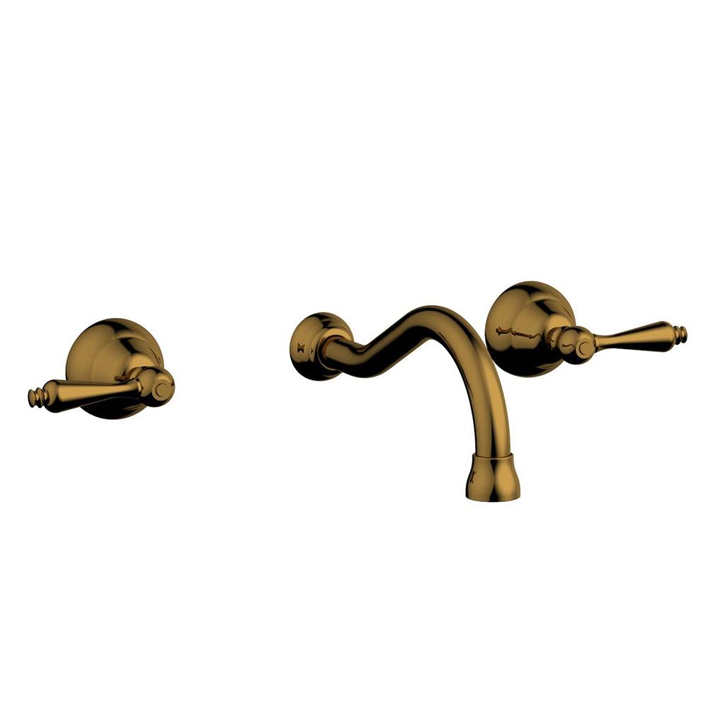 Polished Brass Double Straight Handle Wall Mount Bathroom Sink Faucet G730913