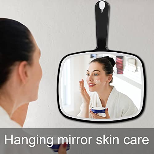 Large Wall Mount Hand Mirror with Handle Square Black 10.3inx7.3in R4734
