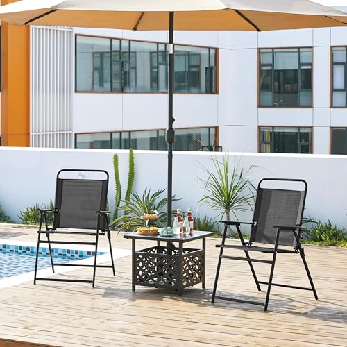 Black Set of 4 Folding Outdoor Chairs with Metal Frame and Armrests A942