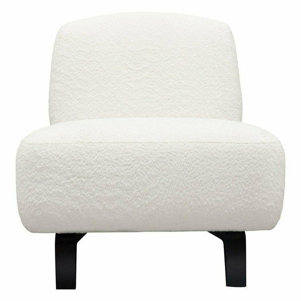 Faux White Shearling Armless Chair with Black Wood Leg Base F5437
