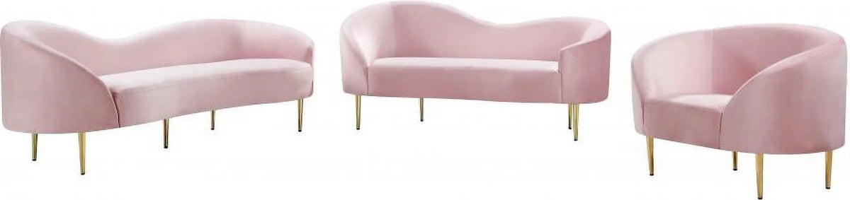 Pink Velvet Contemporary Sofa Loveseat & Chair 3Pcs I87389