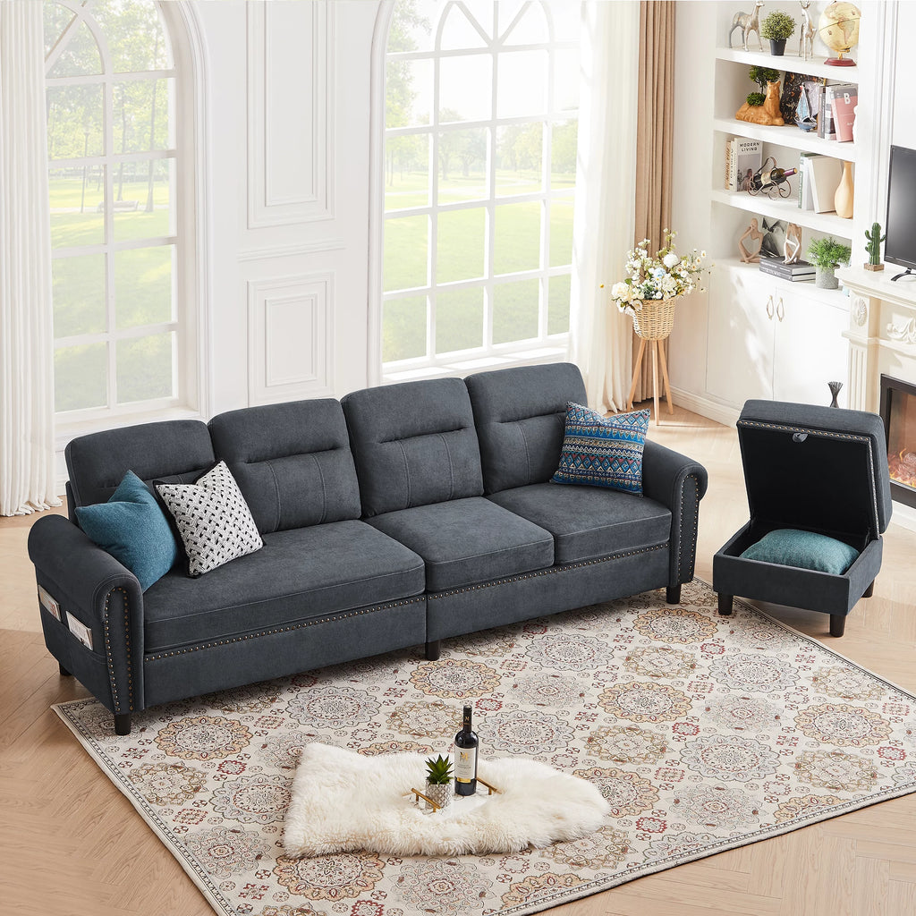 Dark Grey 4-Seat Reversible Chaise Sectional Sofa S777