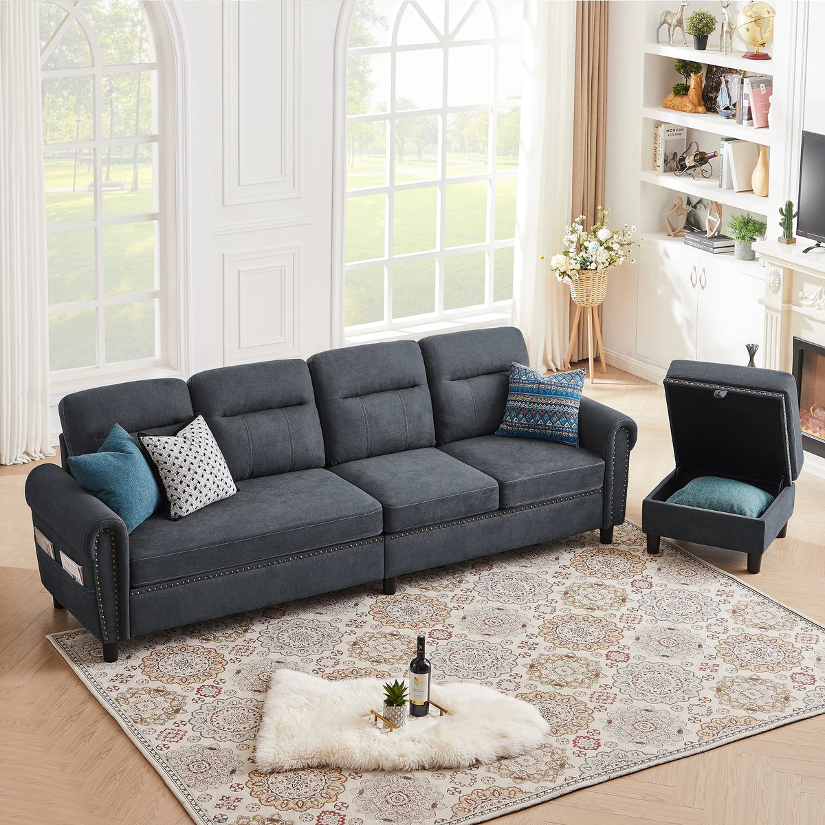 Dark Grey 4-Seat Reversible Chaise Sectional Sofa S777