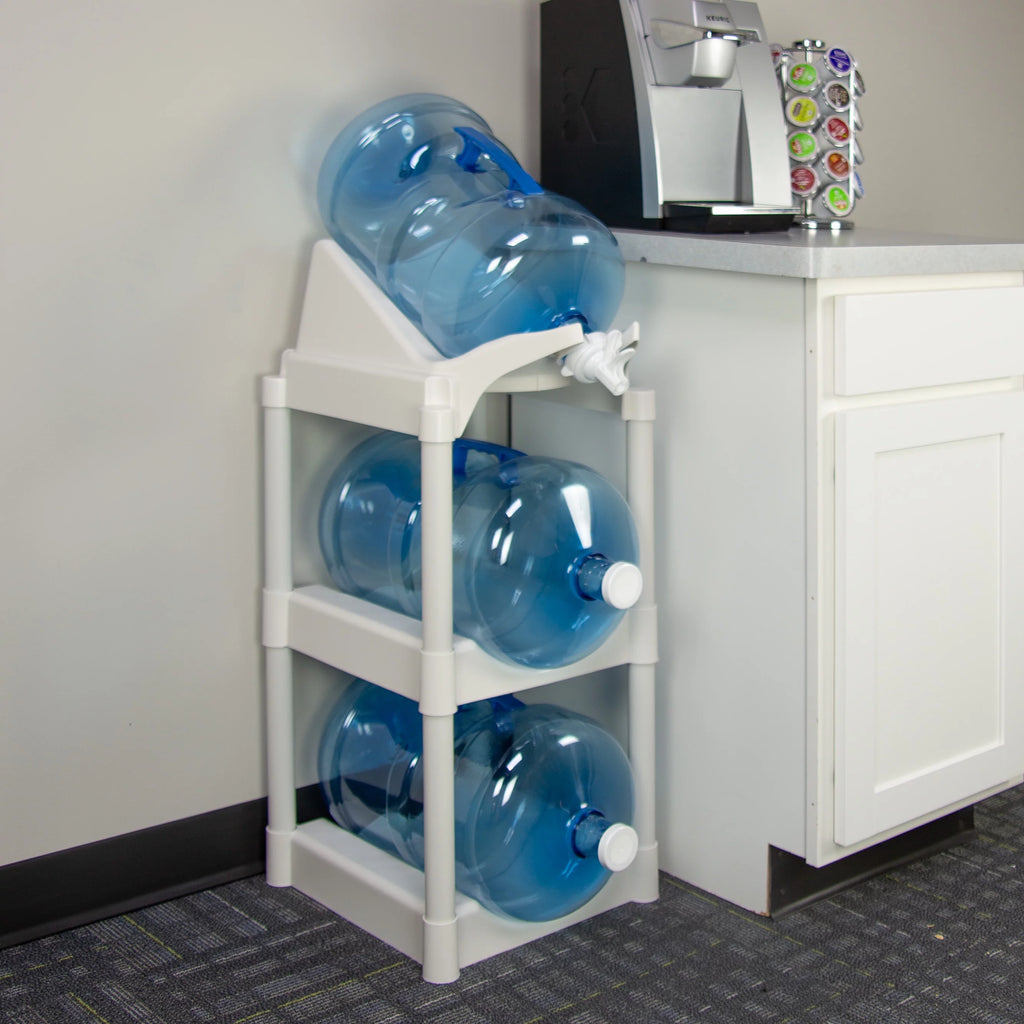White Plastic Water Bottle Storage and Dispenser E7453