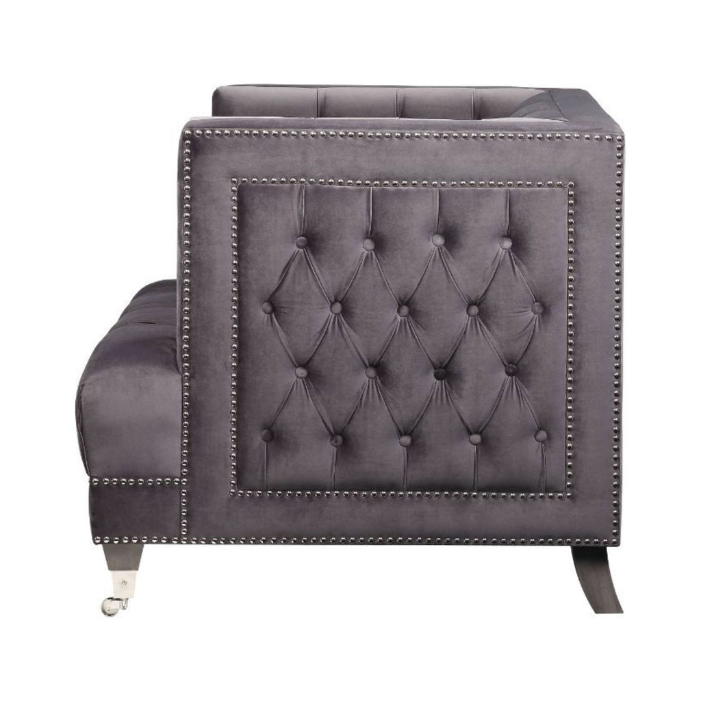 Gray Velvet Chair with Pillow C95128
