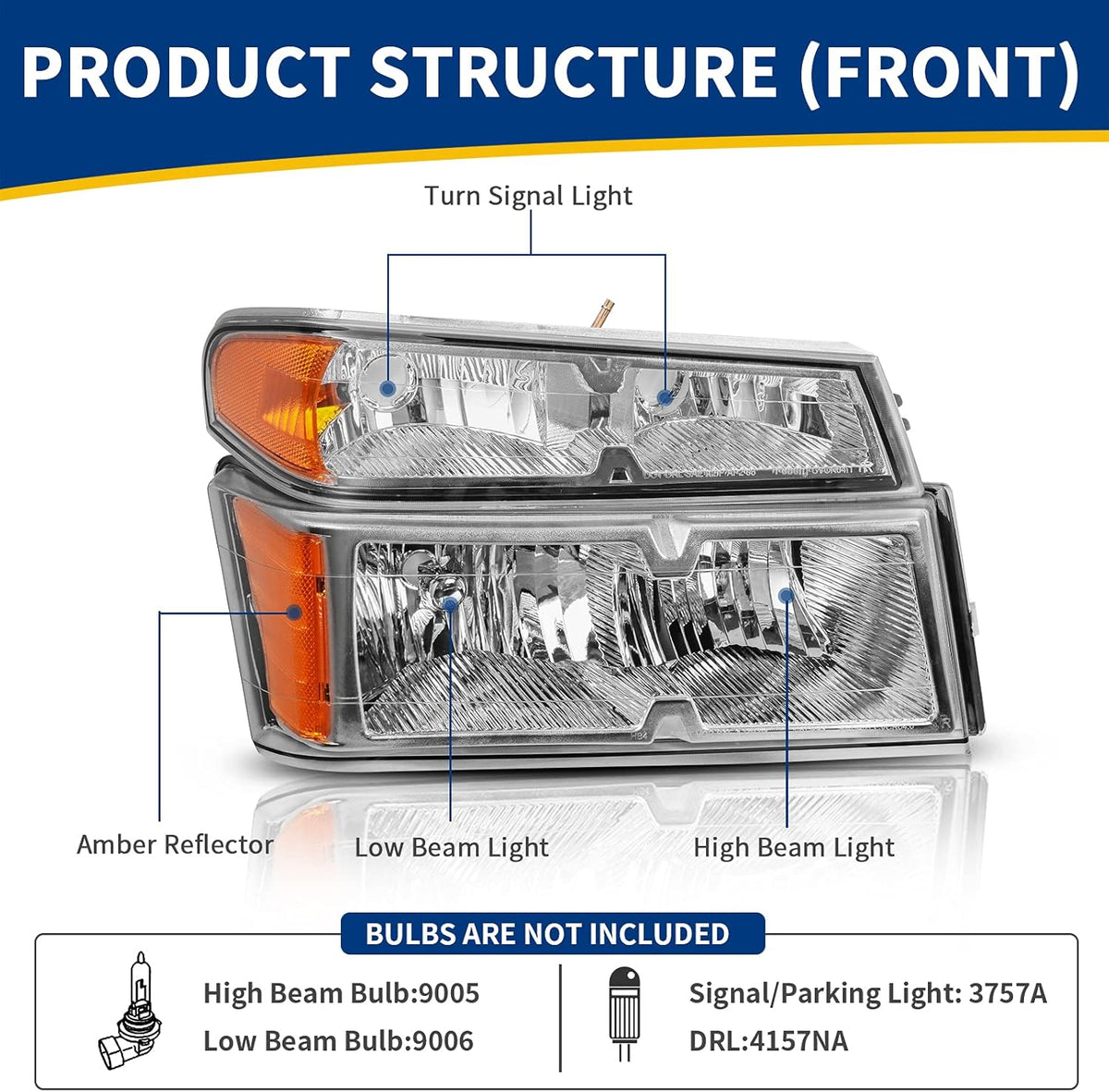 Chrome Housing Headlight Assembly with Amber Reflector and Bumper Lights C71788
