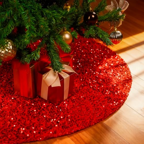 48 Inch Red Sequin Christmas Tree Skirt T834