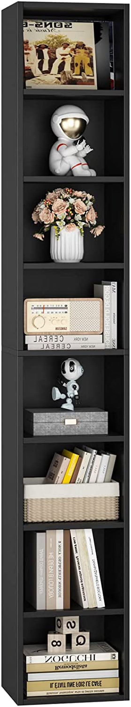 8-Tier Tall Narrow Media Storage Cabinet with Adjustable Shelves, Black I3937