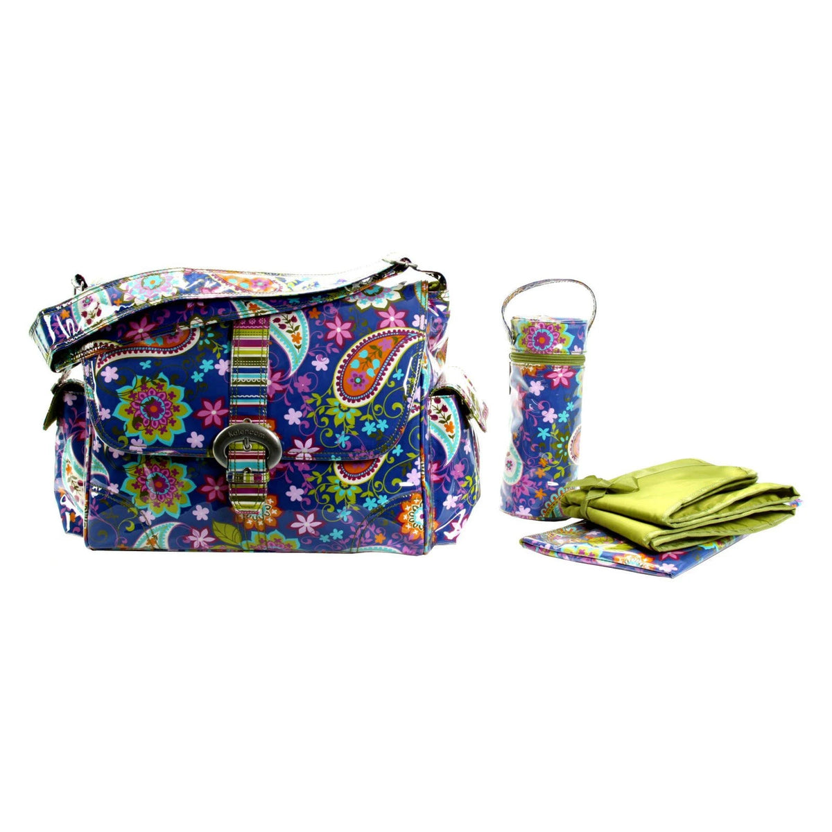Cobalt Paisley Laminated Buckle Diaper Bag O4039
