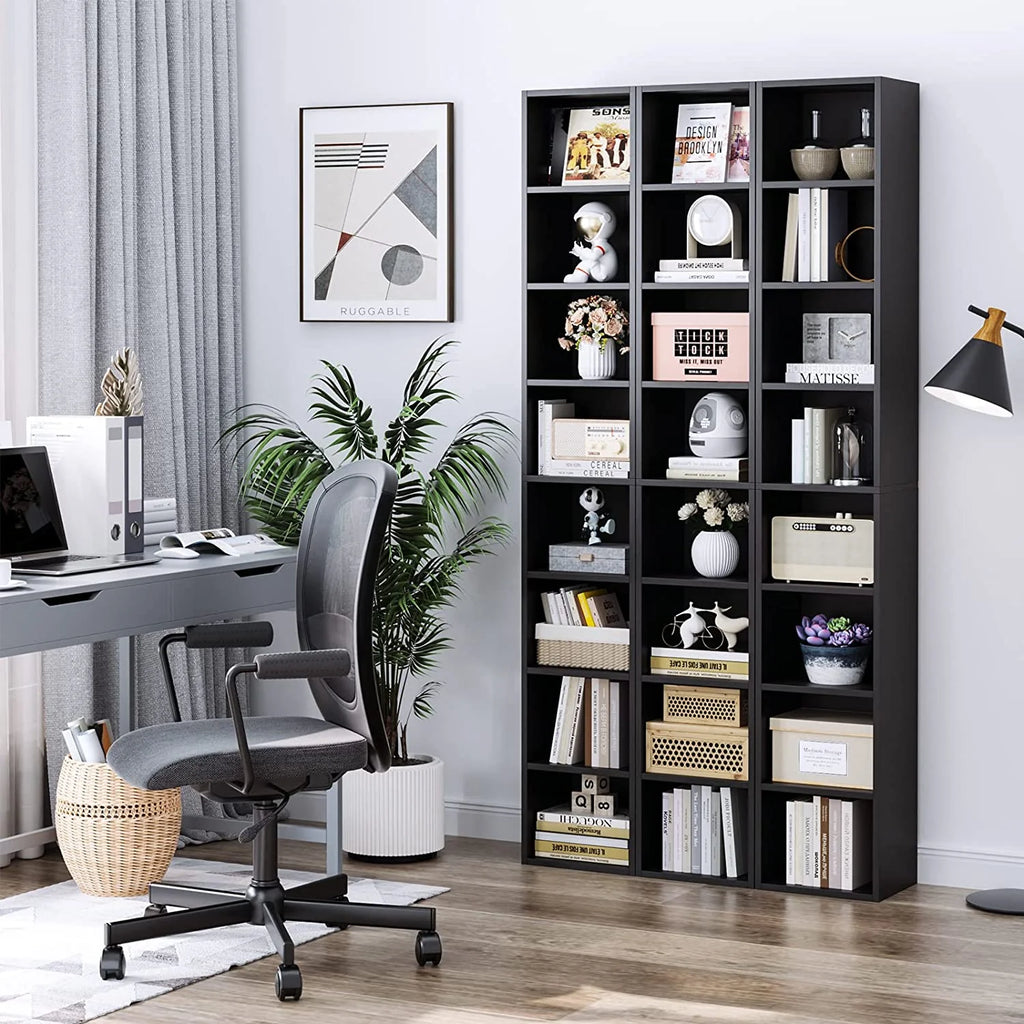 8-Tier Tall Narrow Media Storage Cabinet with Adjustable Shelves, Black I3937