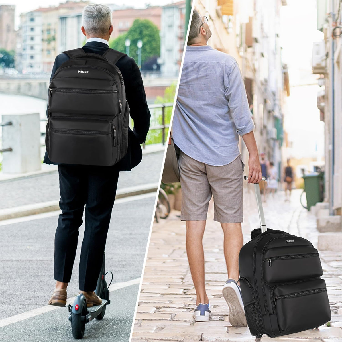 Black Rolling Backpack with Wheels Q21002