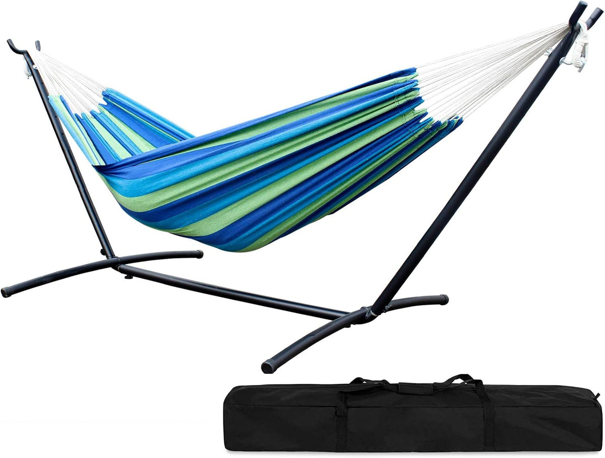 Double Hammock with Steel Stand 2 Person Heavy Duty 450lb Capacity Beige Pack of 2 J14461