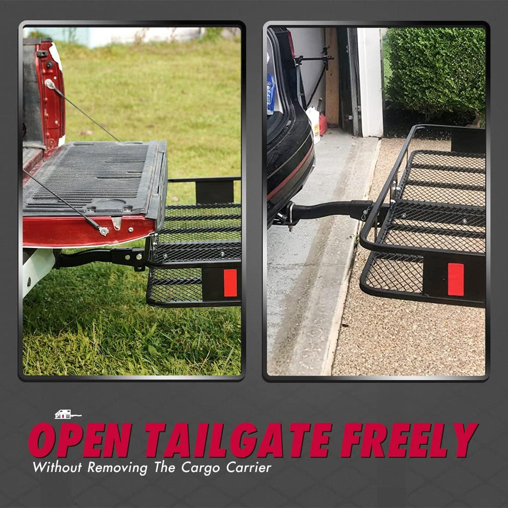 Hitch Mount Folding Cargo Carrier with Trailer Hitch Lock, Stabilizer, Net and Straps X853769