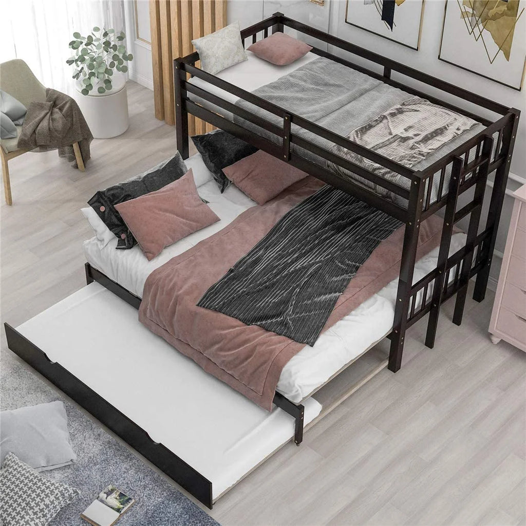 Twin Over Twin/King Wooden Bunk Beds with Trundle and Ladder B53090