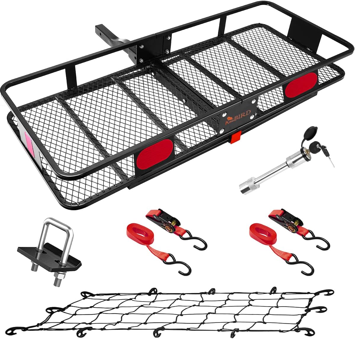 Hitch Mount Folding Cargo Carrier with Trailer Hitch Lock, Stabilizer, Net and Straps X853769