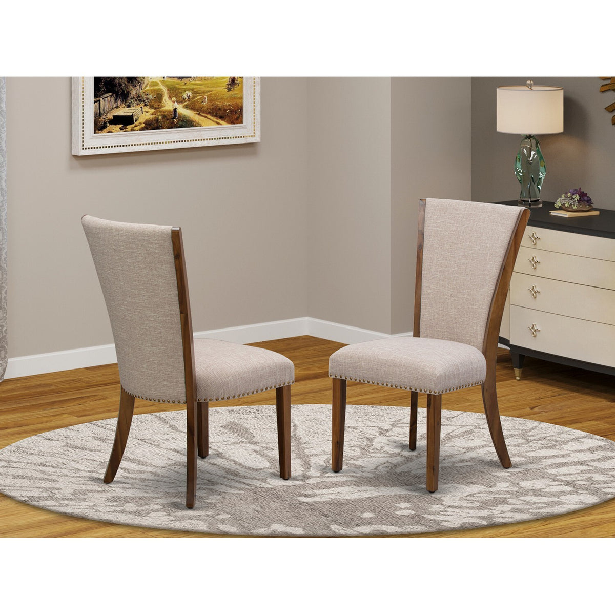 Walnut/Tan Fabric Dining Chairs (Set of 2) D496679