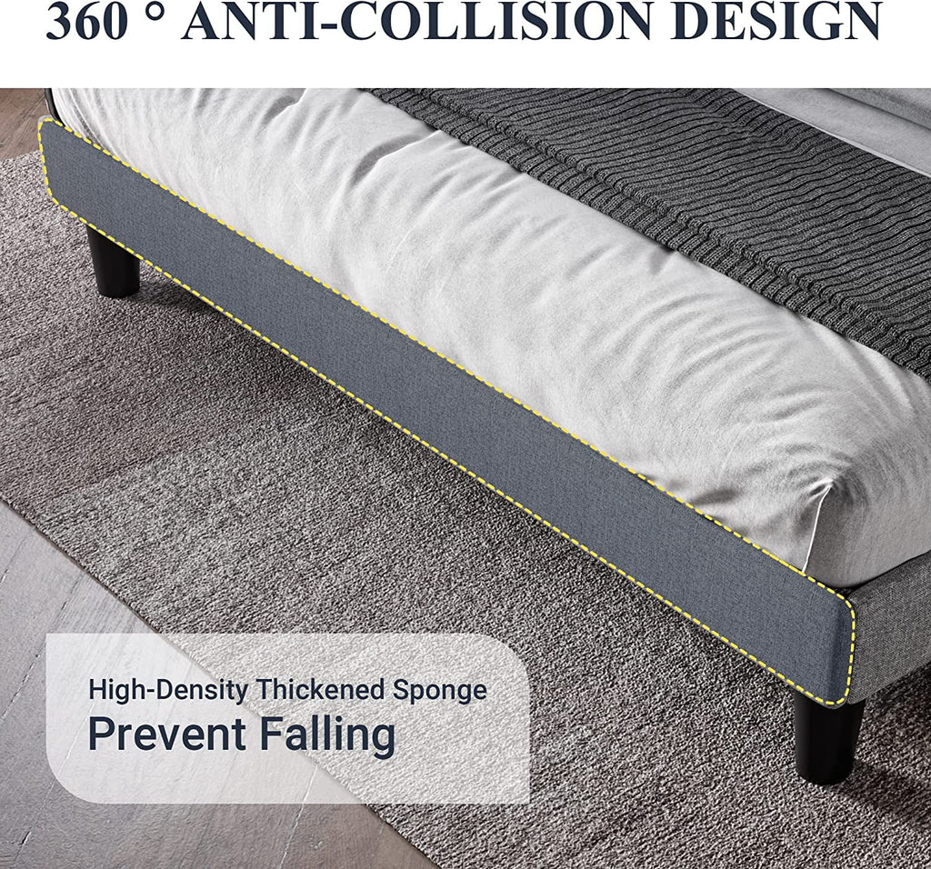 Queen Size Upholstered Platform Bed Frame with Wingback S668