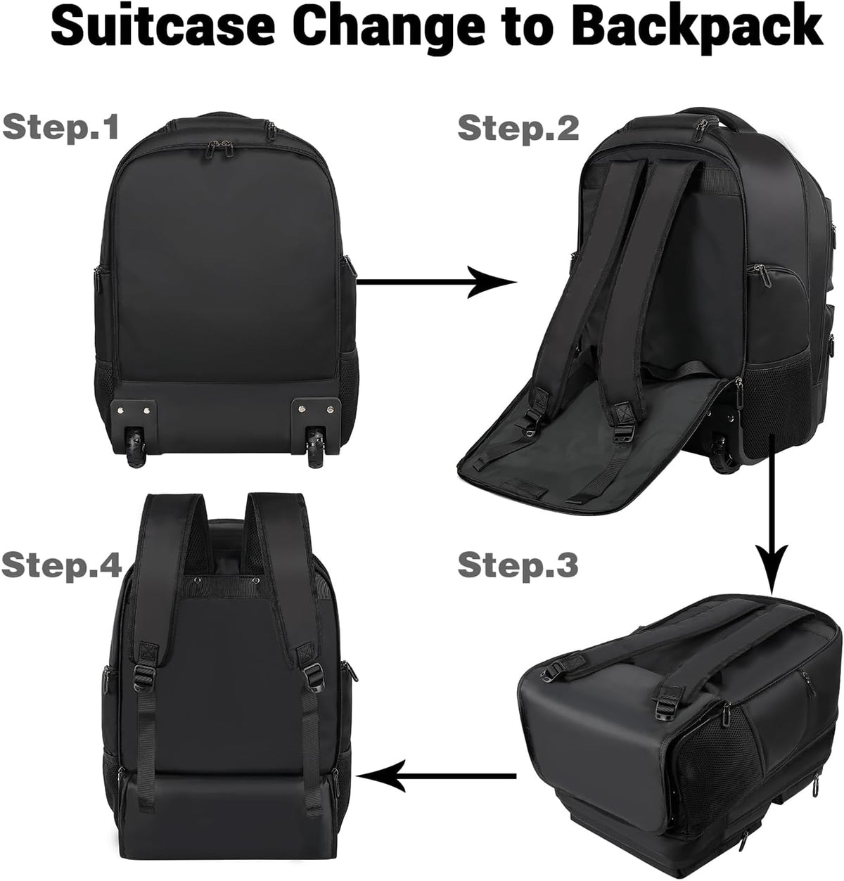 Black Rolling Backpack with Wheels Q21002