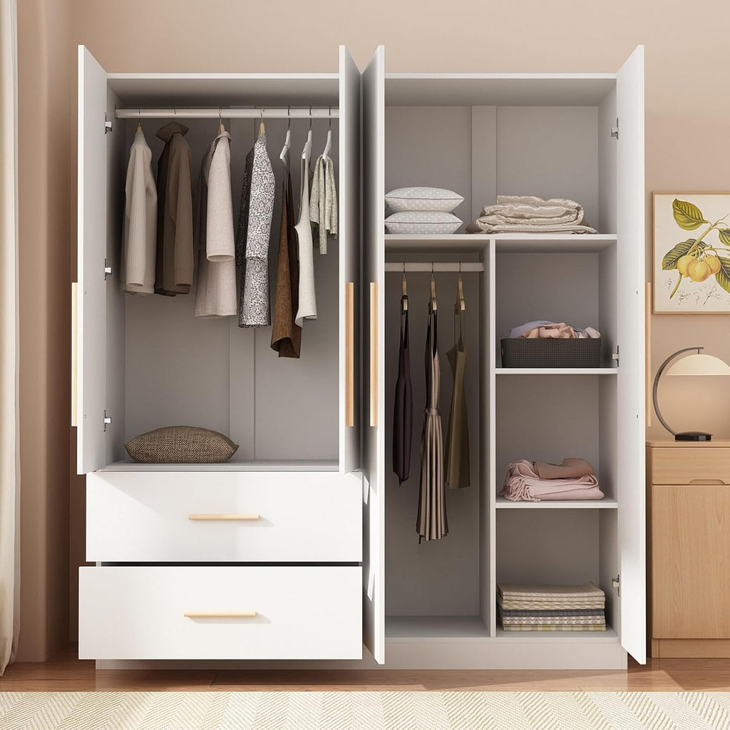 White 4-Door 2-Drawer Wood Wardrobe M546267