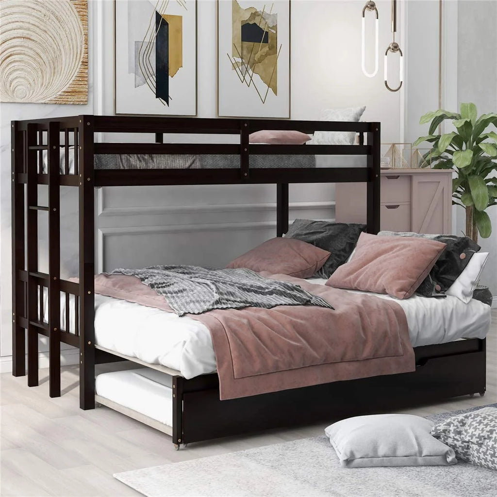 Twin Over Twin/King Wooden Bunk Beds with Trundle and Ladder B53090
