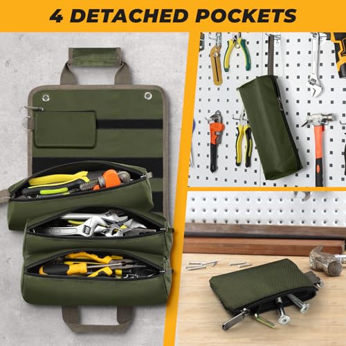 Green Roll Up Tool Bag with 2 Small Pouches J103