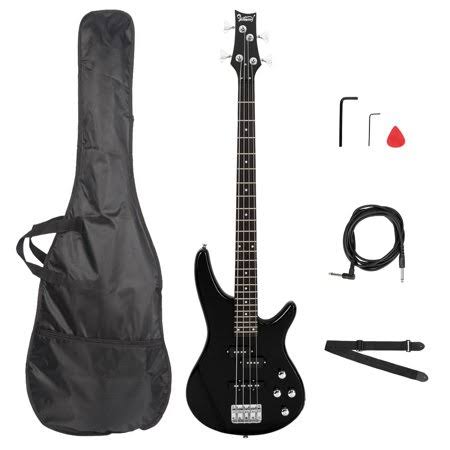 Electric Bass Guitar Full Size 4 String Black Red W34927
