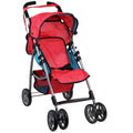 Red and Blue Foldable Baby Doll Stroller with Swiveling Wheels and Carriage Bag P181056
