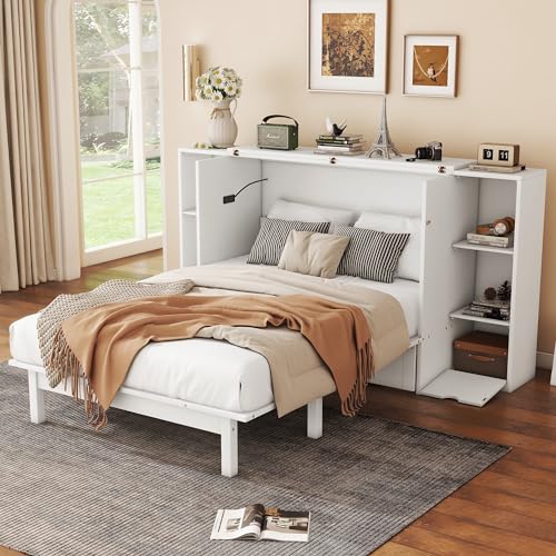 Queen Size Solid Wood Murphy Wall Bed with Storage D889