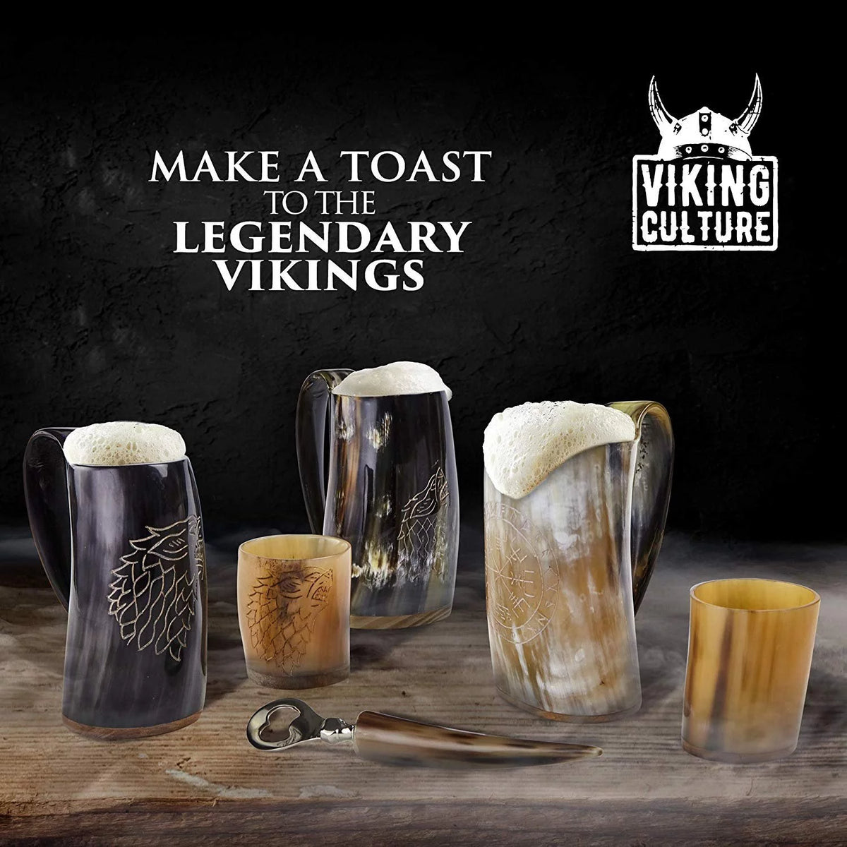 Ox Horn Mug, Shot Glass, and Bottle Opener 3 Piece Set 16-oz D437285