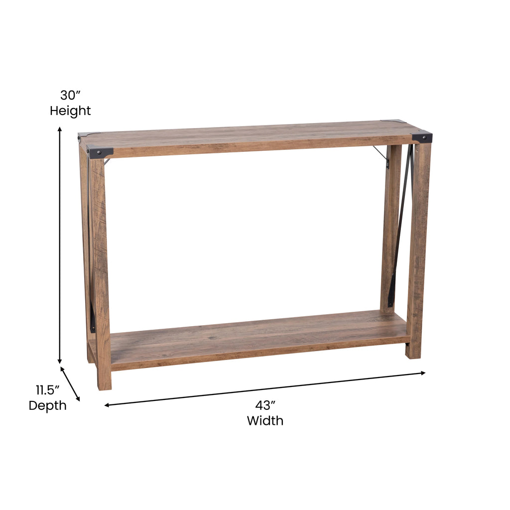 Rustic Oak Engineered Wood Console Table with Metal Accents V36027