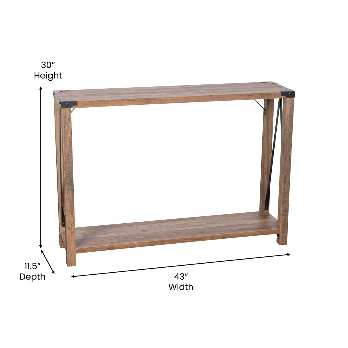 Rustic Oak Engineered Wood Console Table with Metal Accents V36027