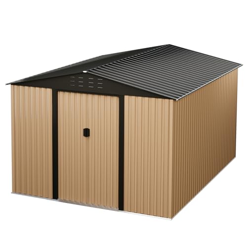 Brown 10FT x 8FT Metal Garden Shed X31176