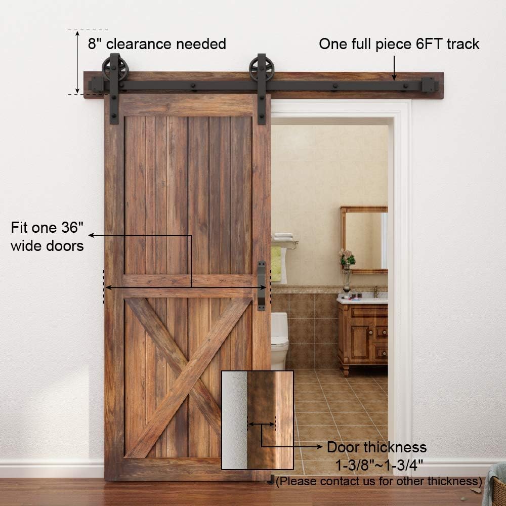 5-16FT Single Wood Sliding Barn Door Hardware Kit 6FT Basic Black Carbon Steel Flat Track System Pack of 2 U550
