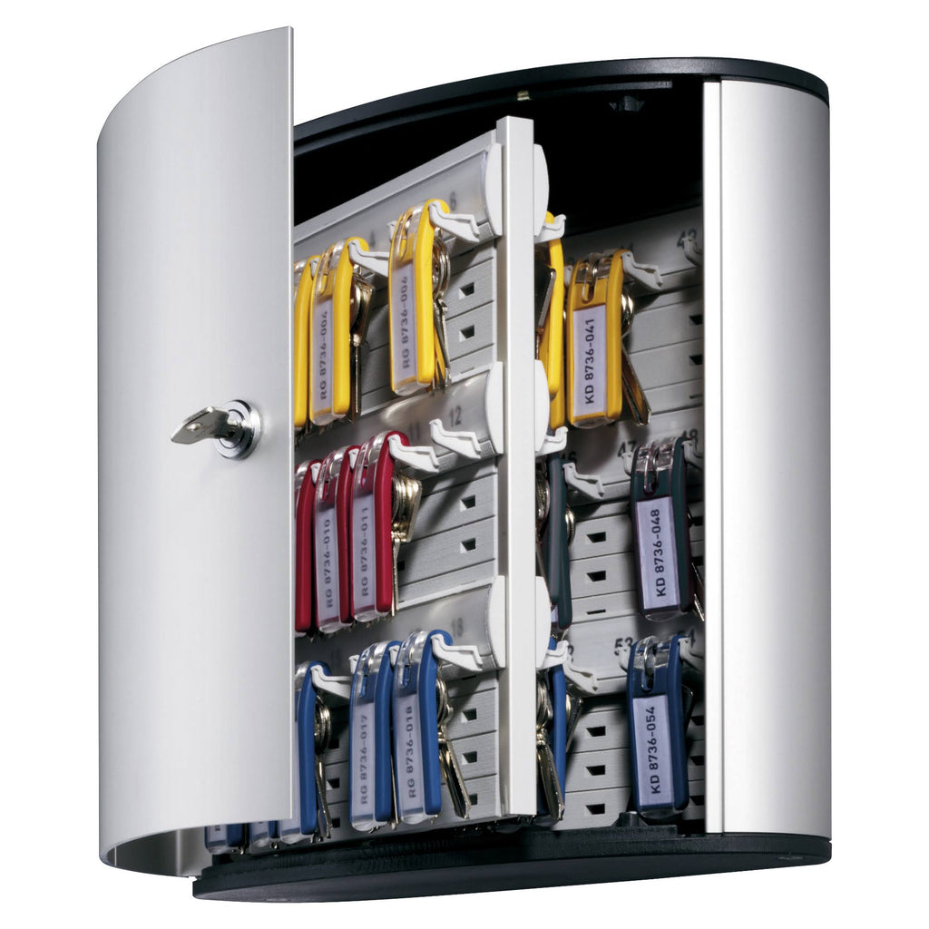 Locking Key Cabinet, 54-Key, Brushed Aluminum, Silver M261949