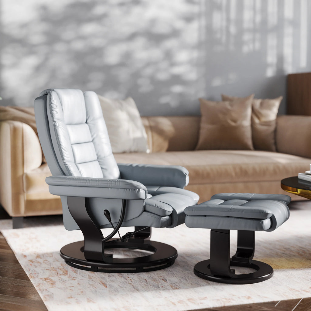 Gray Faux Leather Recliner with Ottoman V21071