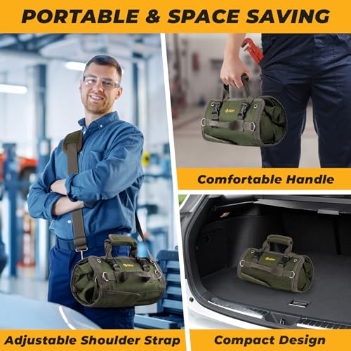 Green Roll Up Tool Bag with 2 Small Pouches J103