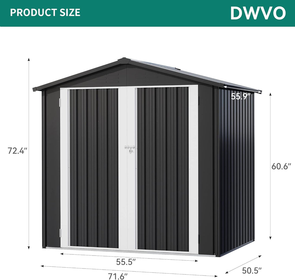 Black 6 x 4FT Metal Outdoor Storage Shed T929500