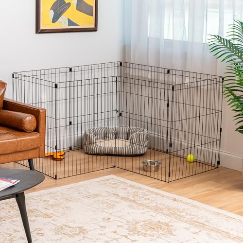 Black 8-Panel 36" Metal Dog Playpen W79953