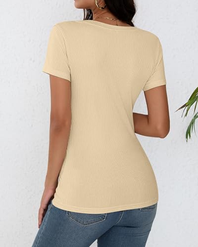 3 Pack Women's Short Sleeve Scooped Neck Ribbed Knit Tee S555